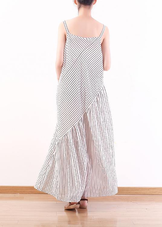 Italian Spaghetti Strap Asymmetric Chiffon Clothes for White Striped Dress Summer