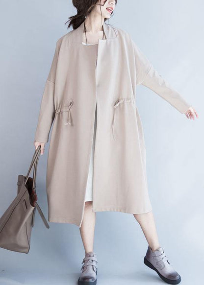 Italian Square Collar Drawstring Outwear Nude Oversized Coat Fall