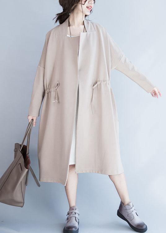 Italian Square Collar Drawstring Outwear Nude Oversized Coat Fall