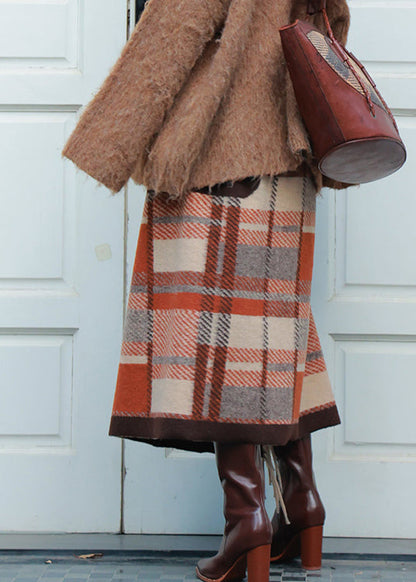 Italian Tasseled Plaid Patchwork Woolen Skirt Spring