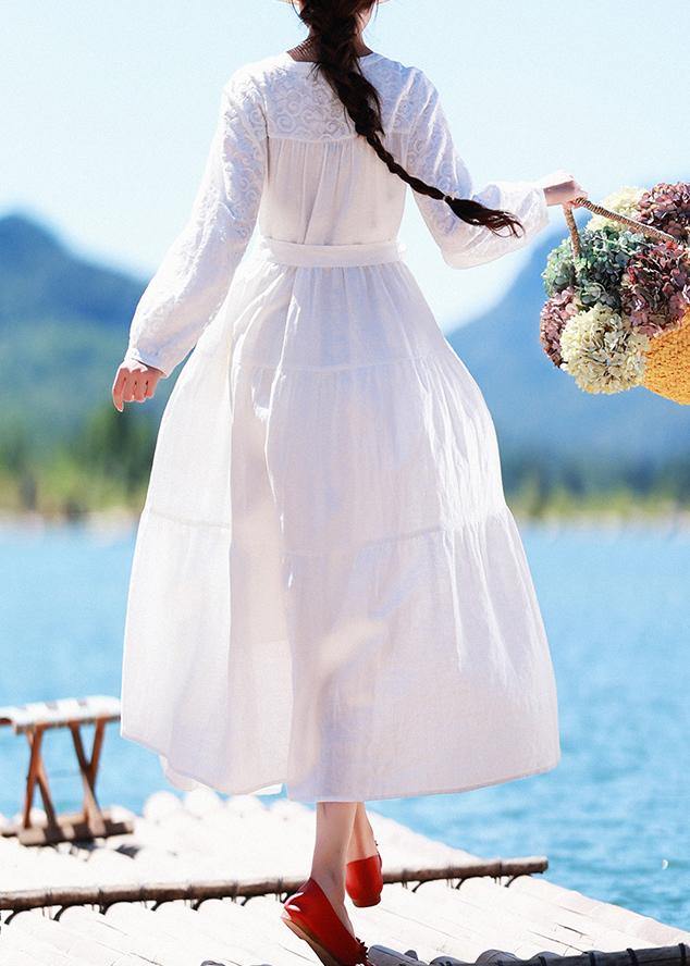 Italian V Neck Patchwork Lace Dress Pattern White Dress