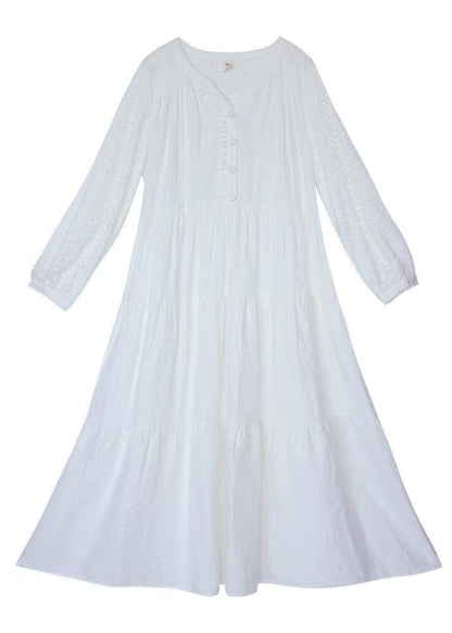 Italian V Neck Patchwork Lace Dress Pattern White Dress