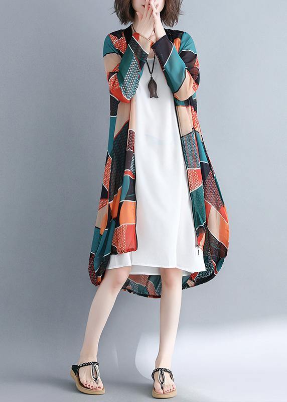 Italian V Neck Zippered Tunics for Catwalk Geometric Maxi Dress