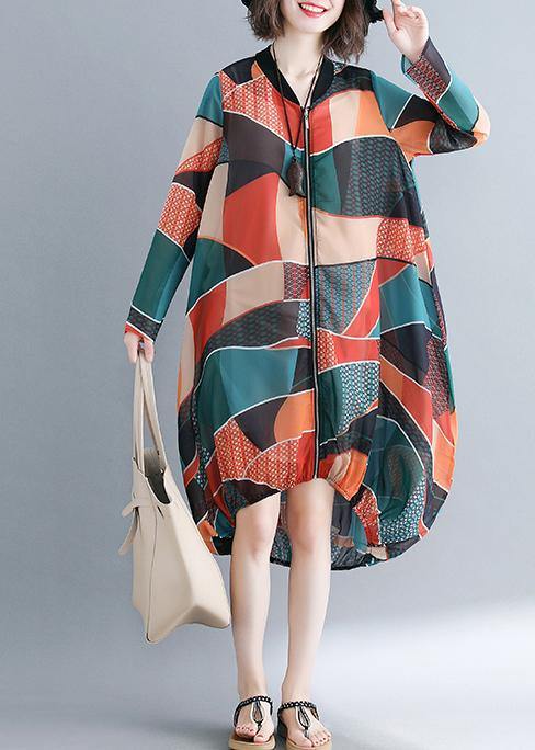 Italian V Neck Zippered Tunics for Catwalk Geometric Maxi Dress