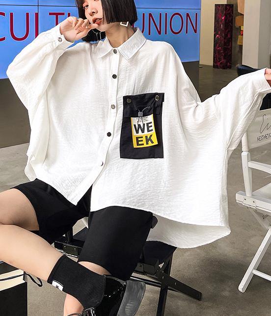 Italian White Batwing Sleeve Cotton Pockets Blouses
