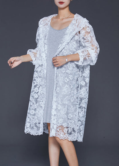 Italian White Embroideried Hollow Out Lace Upf 50+ Cardigan Summer