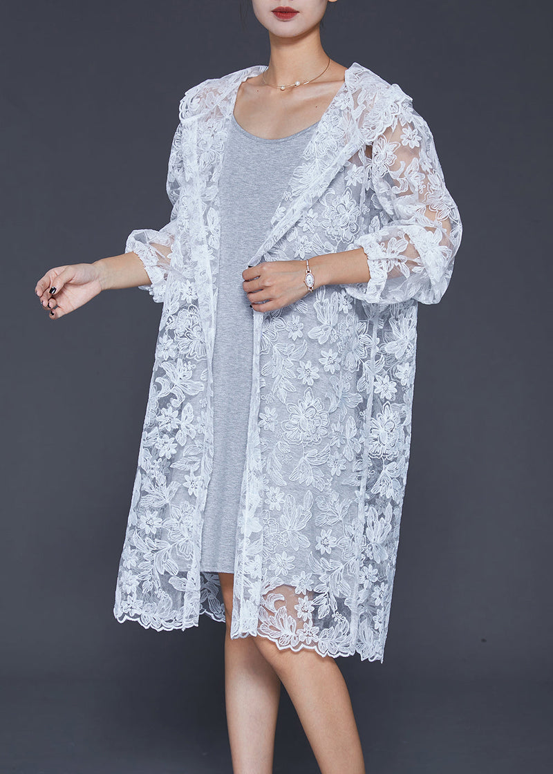 Italian White Embroideried Hollow Out Lace Upf 50+ Cardigan Summer