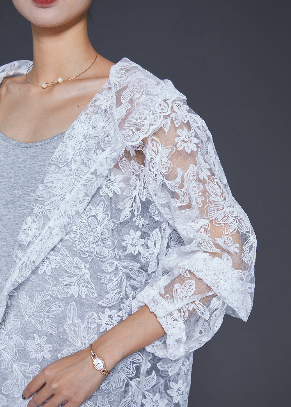 Italian White Embroideried Hollow Out Lace Upf 50+ Cardigan Summer