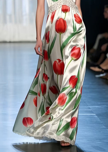 Italian White Print Draping Silk Vestidos Dresses Summer