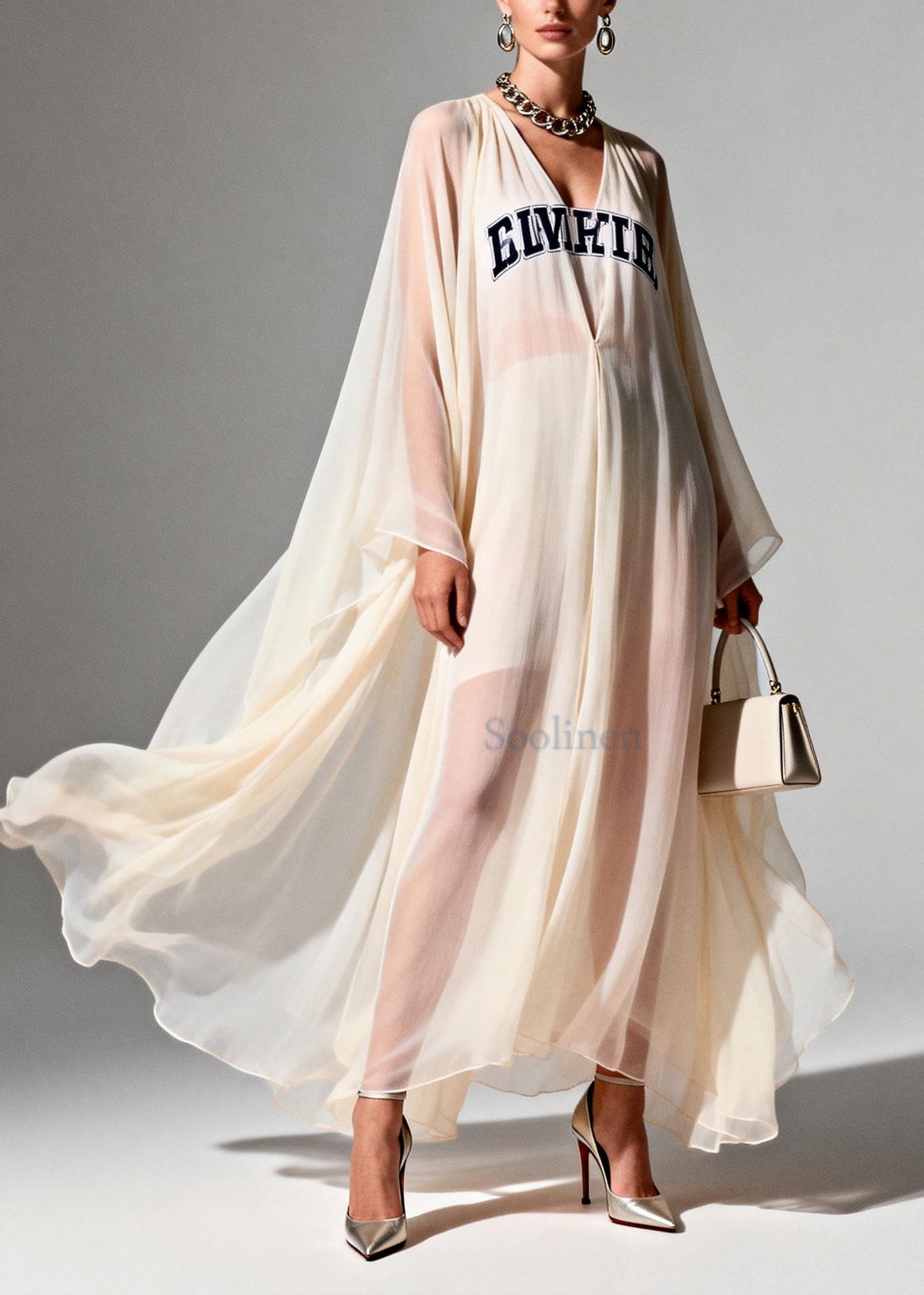 Italian White Oversized Letter Print Chiffon Vacation Dresses Summer