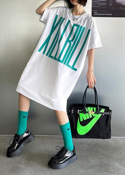 Italian White Side Open Graphic Party Dresses Summer