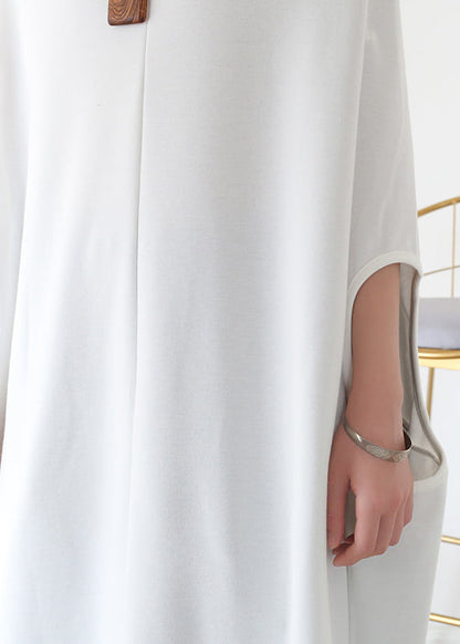 Italian White Slash Neck Asymmetrical Cotton Long Dress Batwing Sleeve