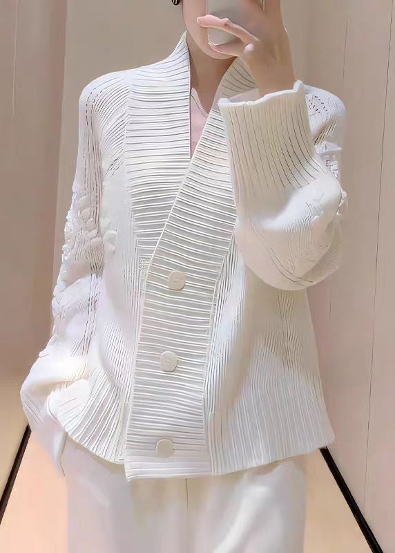 Italian White V Neck Button Knit Cardigans Fall