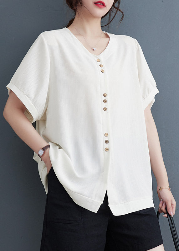 Italian White V Neck T Shirt Short Sleeve