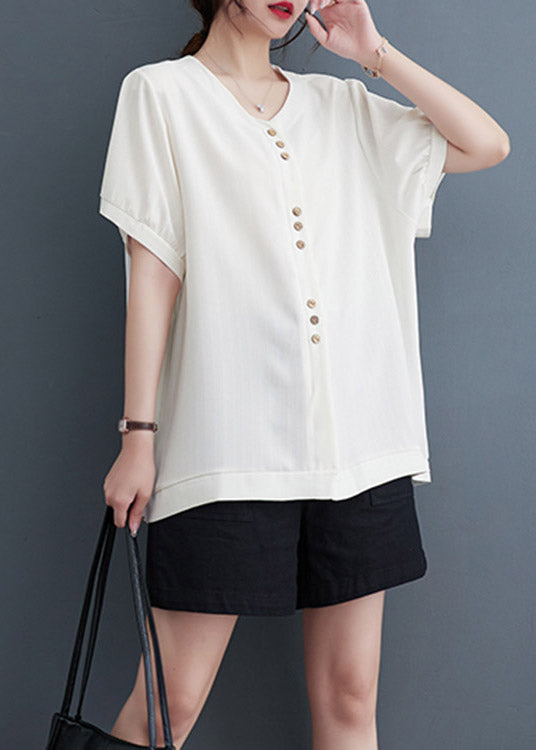 Italian White V Neck T Shirt Short Sleeve