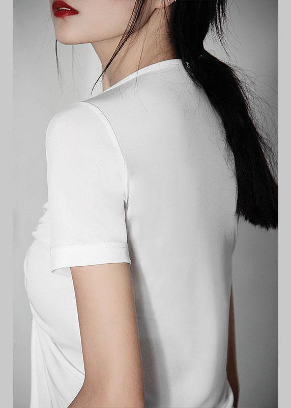 Italian White Drawstring V Neck Tops Summer