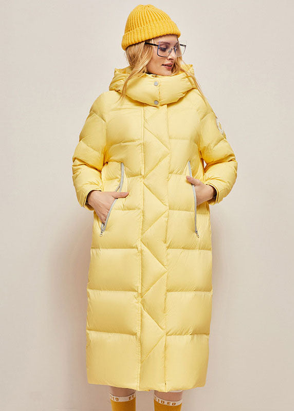 Italian Yellow Hooded Patchwork Cotton Blend Puffers Jackets Winter