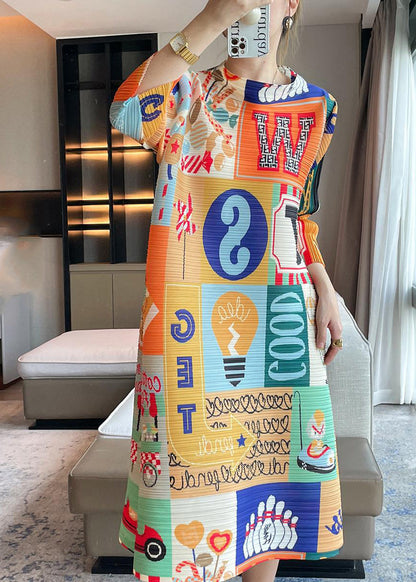 Italian Yellow O-neck Print Maxi Dresses Bracelet Sleeve