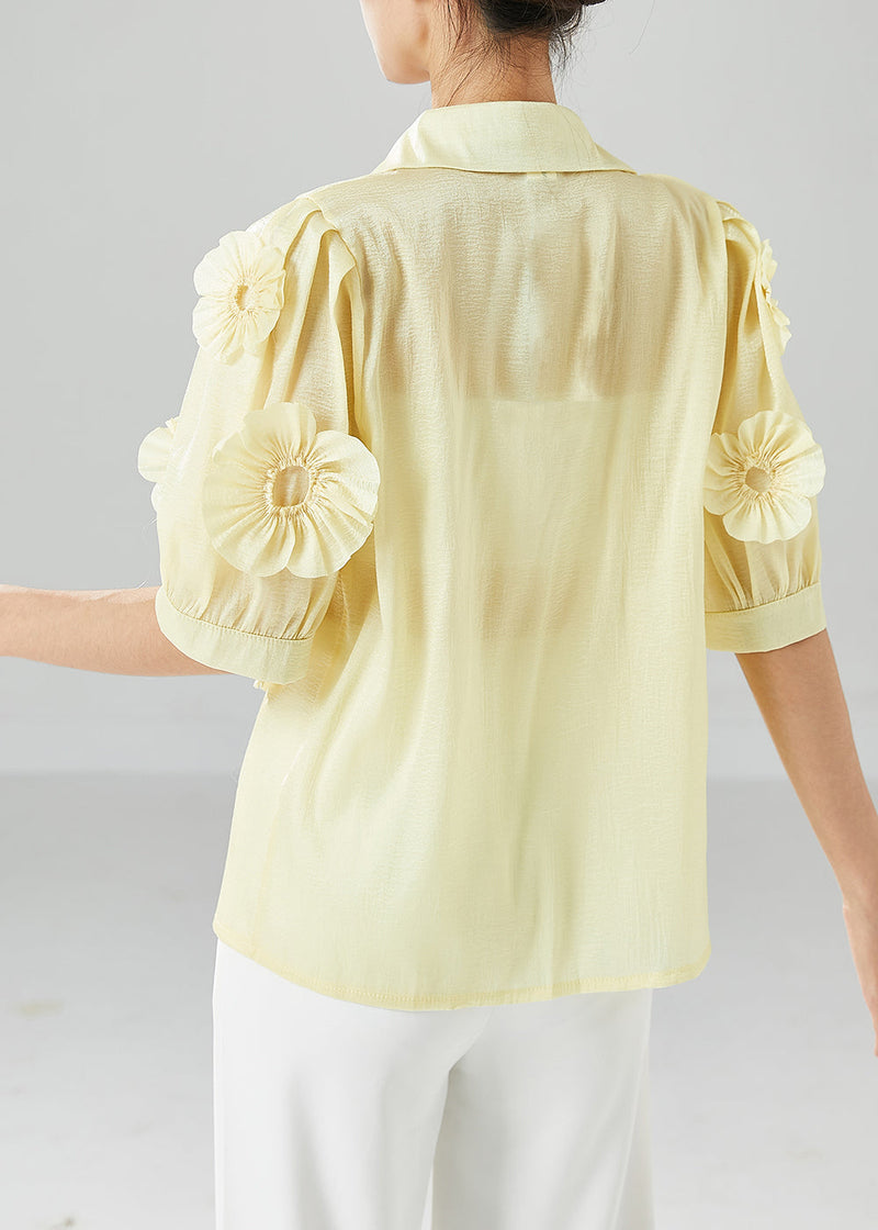Italian Yellow Peter Pan Collar Cotton Shirt Top Summer