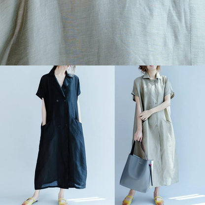 Italian Army Green Quilting Dresses Lapel Pockets Long Summer Dress