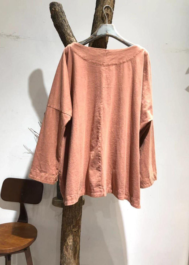 Italian Big Pockets Cotton Top Silhouette Shirts Orange Shirts Fall