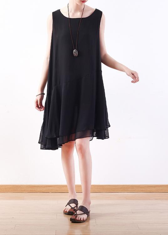 Italian Black Chiffon Outfit Korea Linen Sleeveless a Line Summer Dresses