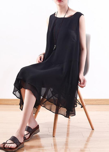 Italian Black Chiffon Outfit Korea Linen Sleeveless a Line Summer Dresses