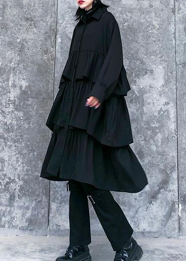 Italian Black Cotton Quilting Clothes Spring Shift Layered Ruffles Dresses