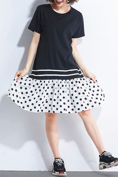 Italian Black Cotton Quilting Dresses Shirts Patchwork O Neck Loose Summer Dress