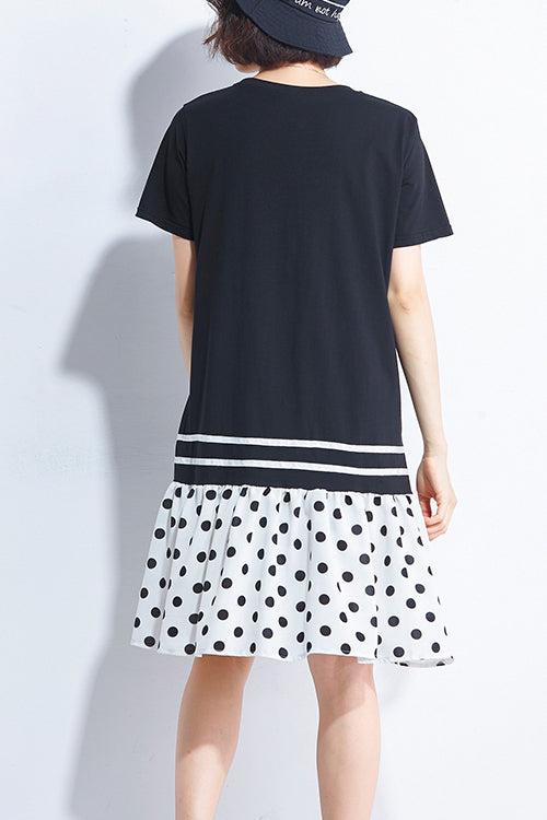 Italian Black Cotton Quilting Dresses Shirts Patchwork O Neck Loose Summer Dress