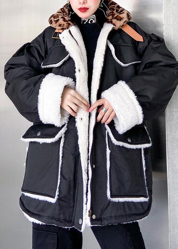 Italian Black Fine Clothes for Outfits Patchwork Leopard Tie Waist Coats