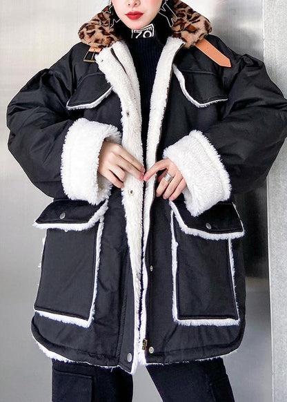 Italian Black Fine Clothes for Outfits Patchwork Leopard Tie Waist Coats