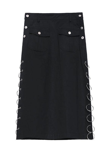 Italian Black Cotton Tunics Button Pockets Skirt