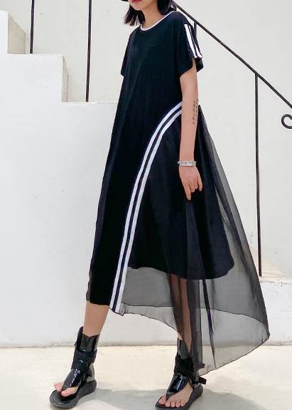 Italian Black Cotton Dress O Neck Patchwork Kaftan Dresses