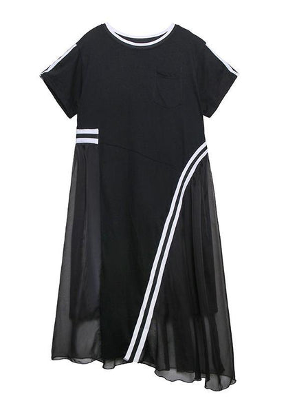 Italian Black Cotton Dress O Neck Patchwork Kaftan Dresses