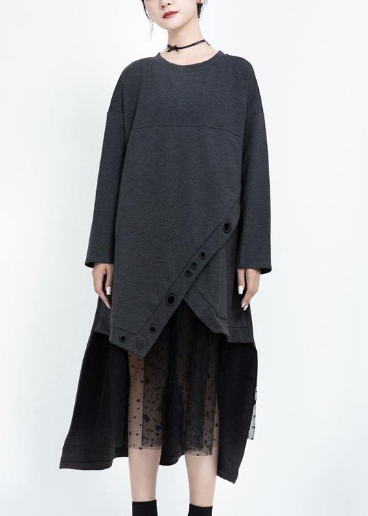 Italian Black Cotton Dresses Patchwork Tulle Long Fall Dress