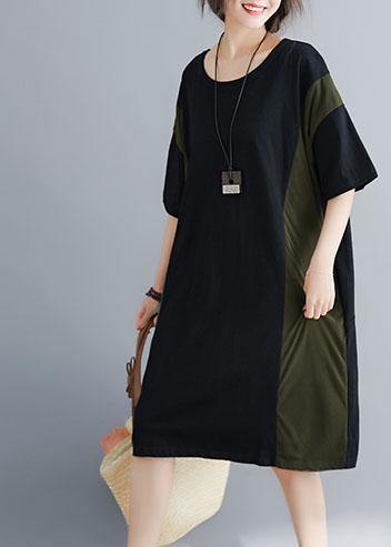 Italian Black Cotton Tunics for O Neck Patchwork Maxi Summer Dresses