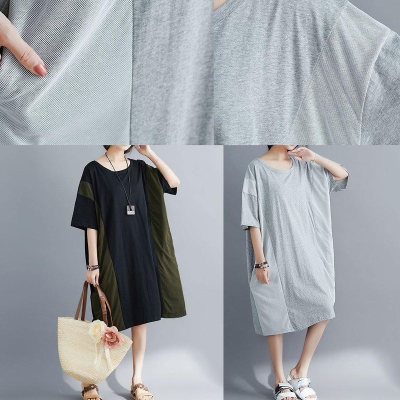 Italian Black Cotton Tunics for O Neck Patchwork Maxi Summer Dresses