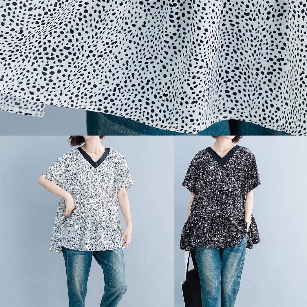 Italian Black Dotted Blouse V Neck Art Summer Shirt