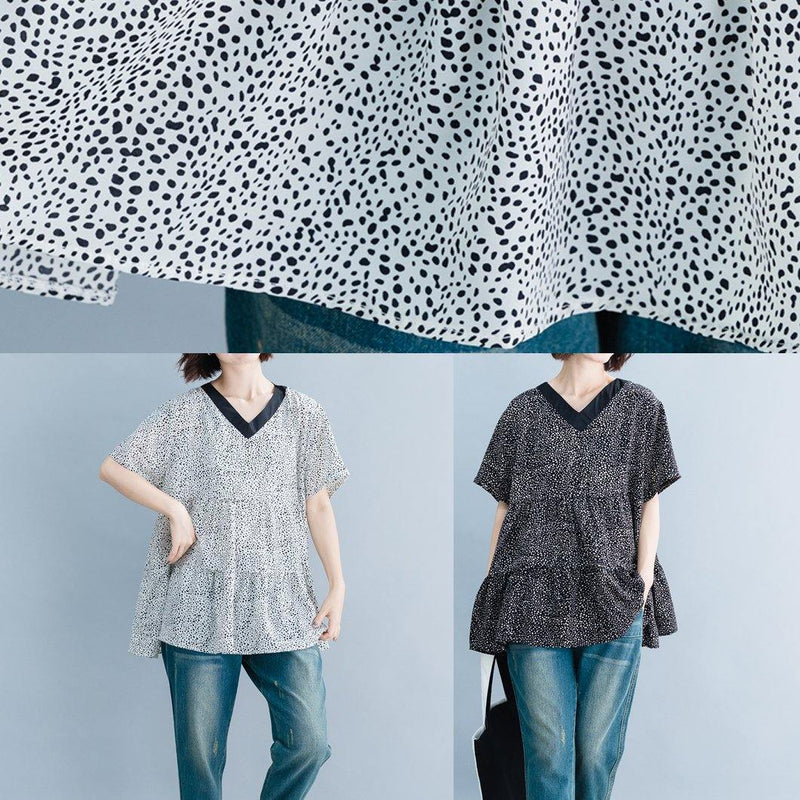 Italian Black Dotted Blouse V Neck Art Summer Shirt