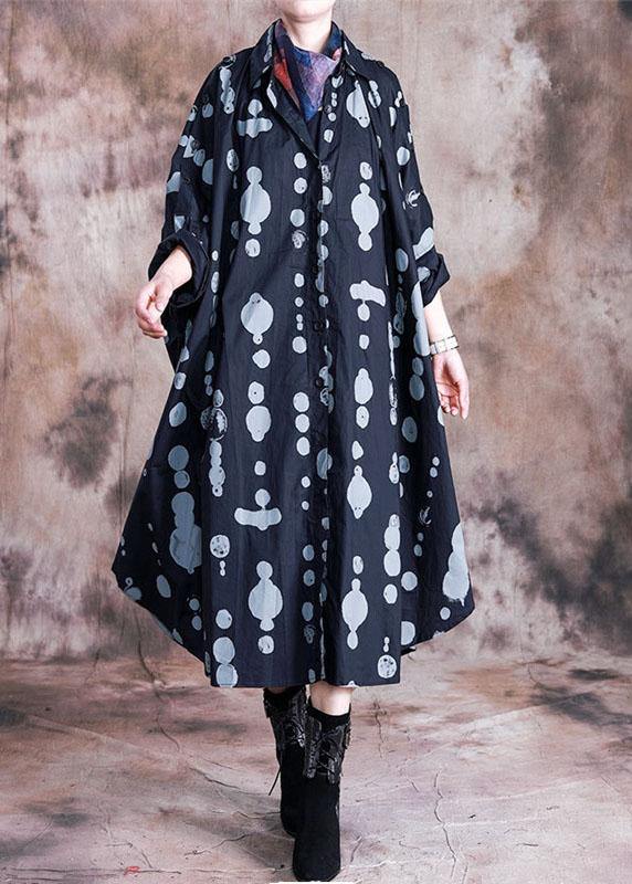 Italian Black Dotted Quilting Dresses Lapel Asymmetric Kaftan Fall Dresses