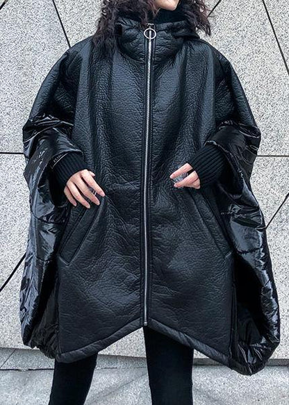 Italian Black Linen Cotton Shirts Inspiration Hooded Batwing Sleeve Fall Top