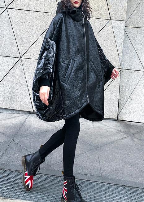 Italian Black Linen Cotton Shirts Inspiration Hooded Batwing Sleeve Fall Top