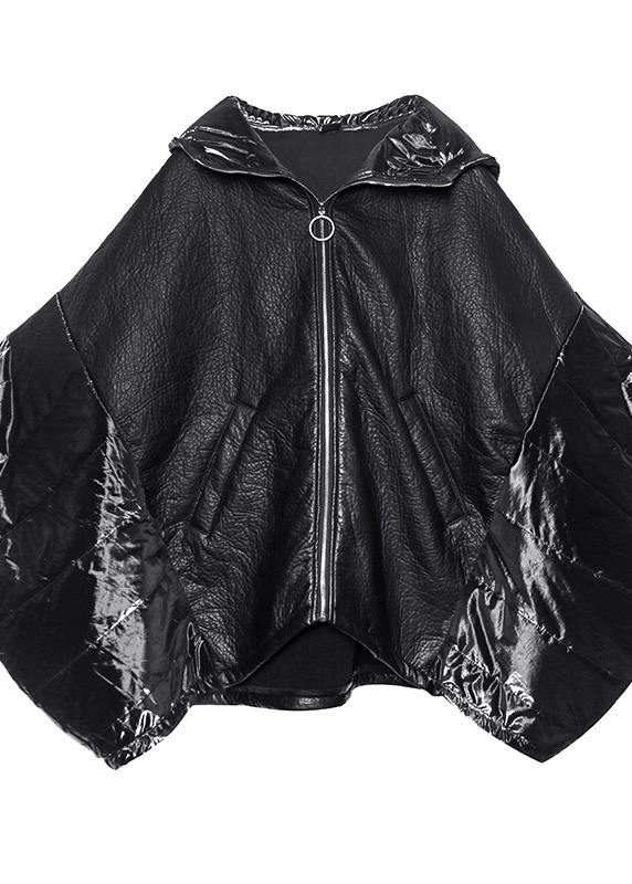 Italian Black Linen Cotton Shirts Inspiration Hooded Batwing Sleeve Fall Top