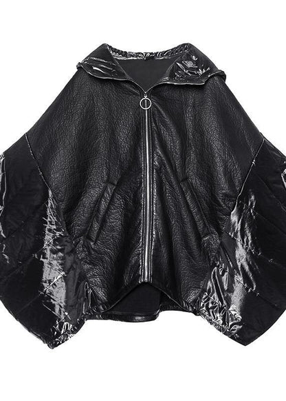 Italian Black Linen Cotton Shirts Inspiration Hooded Batwing Sleeve Fall Top