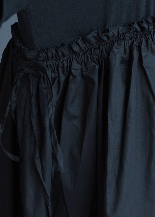 Italian Black Linen Quilting Dresses Ruffles Loose Summer Dress