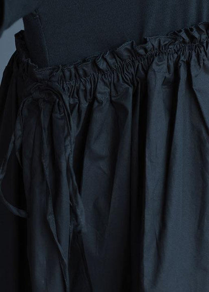 Italian Black Linen Quilting Dresses Ruffles Loose Summer Dress