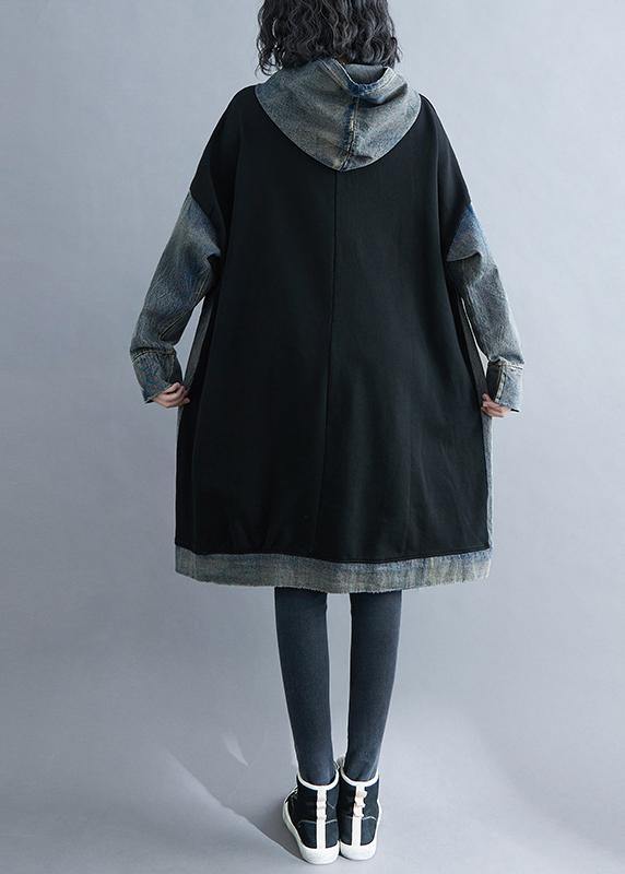 Italian Black Outfit Hooded Patchwork Fall Dresses