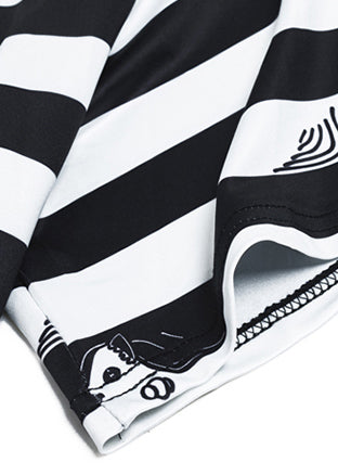Italian Black White Striped Silk Blended Clothes Organic Outfits O Neck Baggy Short Summer Dress