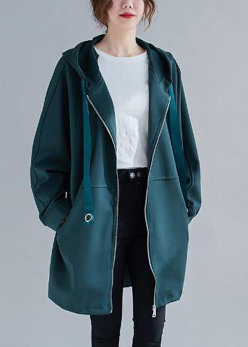 Italian Blackish Green Long Coats Photography Hooded Zippered Outwears